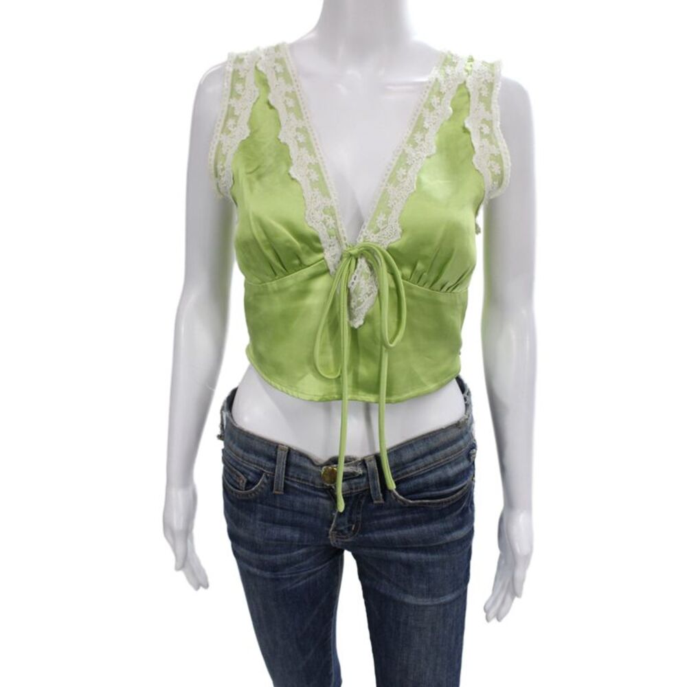 Isalis Womens Boho Camisole Green V-Neck Sleeveless Polyester Size S